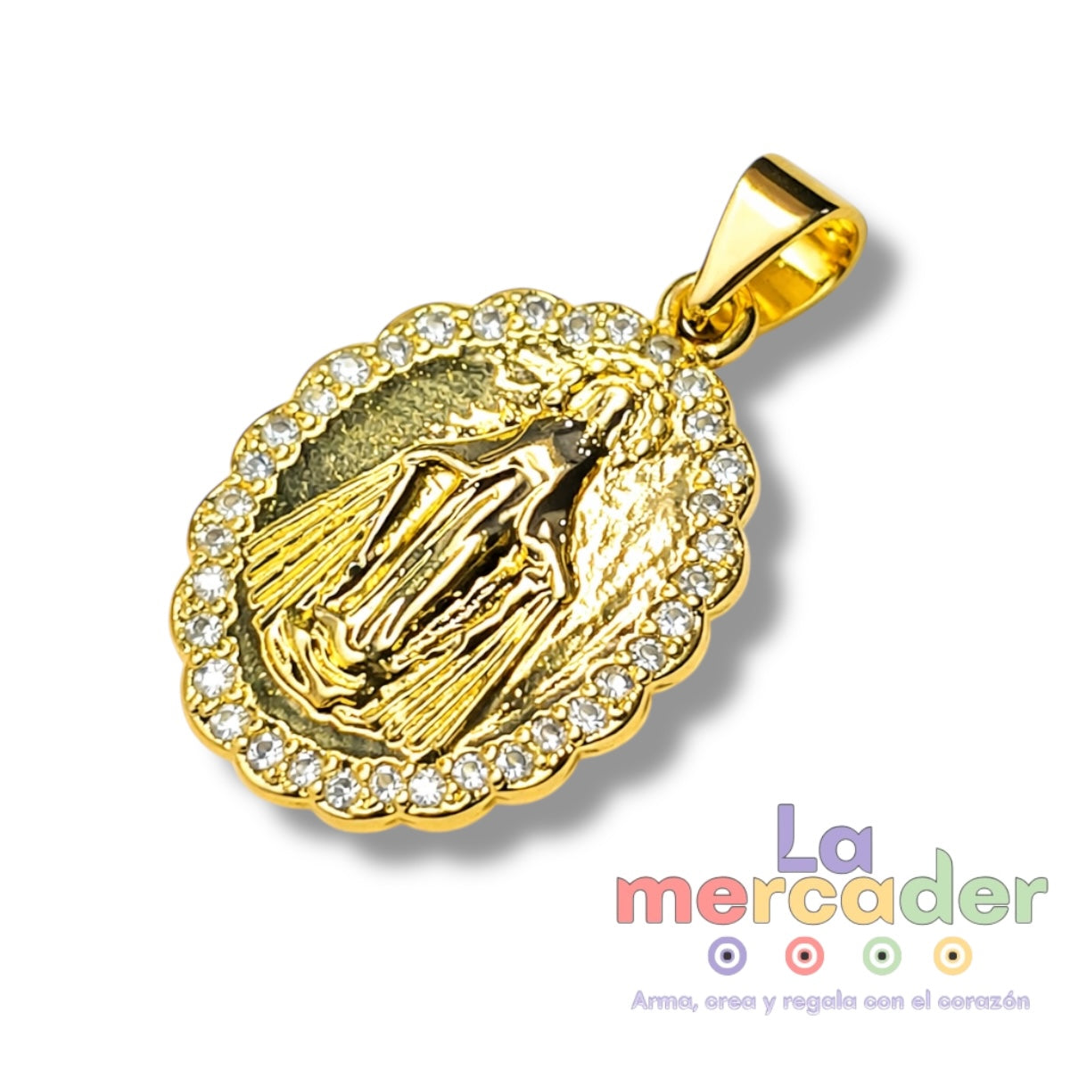 Medalla Virgen Milagrosa con Zirconias en Oro Laminado 4 Micras – 2.5 cm | Delicadeza y fe para tus creaciones