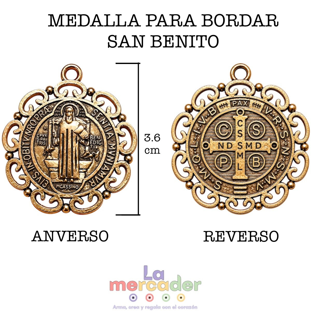 Medalla San Benito 3.6 cm Metálica | Dorada o Plateada | Pieza