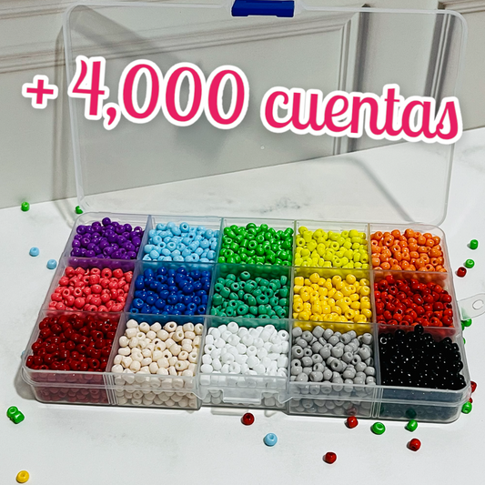 Kit +4000 cuentas para pulseras, caja con chaquiron de colores