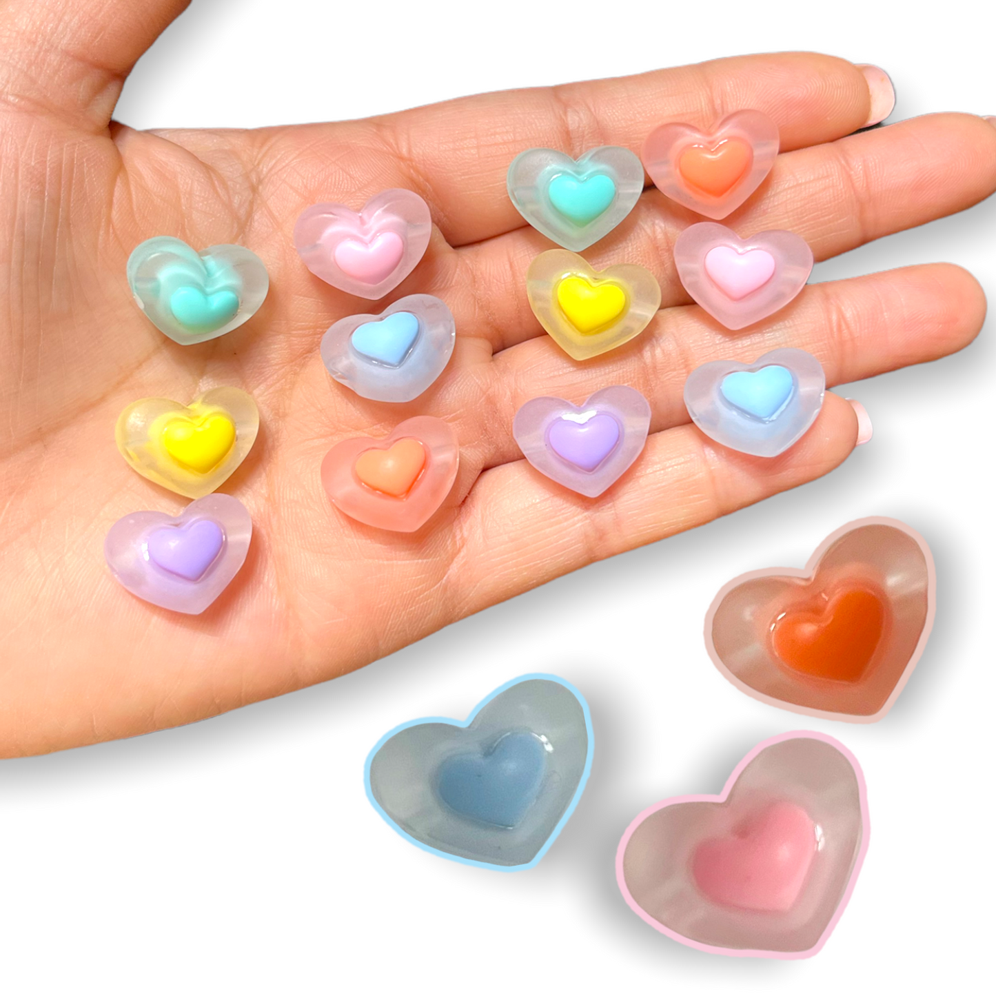 10 corazones encapsulados de acrílico para bisutería