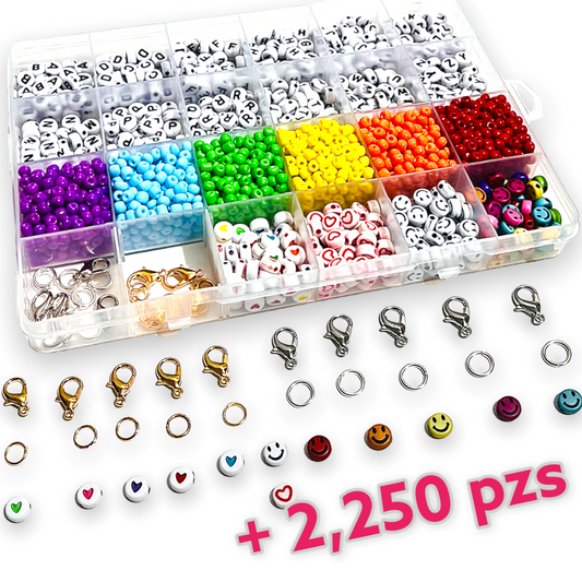 Kit +2,250 cuentas para pulseras, kit con letras, para principiantes